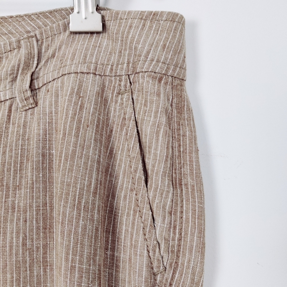 Esprit Women's Pinstriped Linen Wide Leg Pants Size 10 Tan Cream Business Casual - Picture 2 of 13